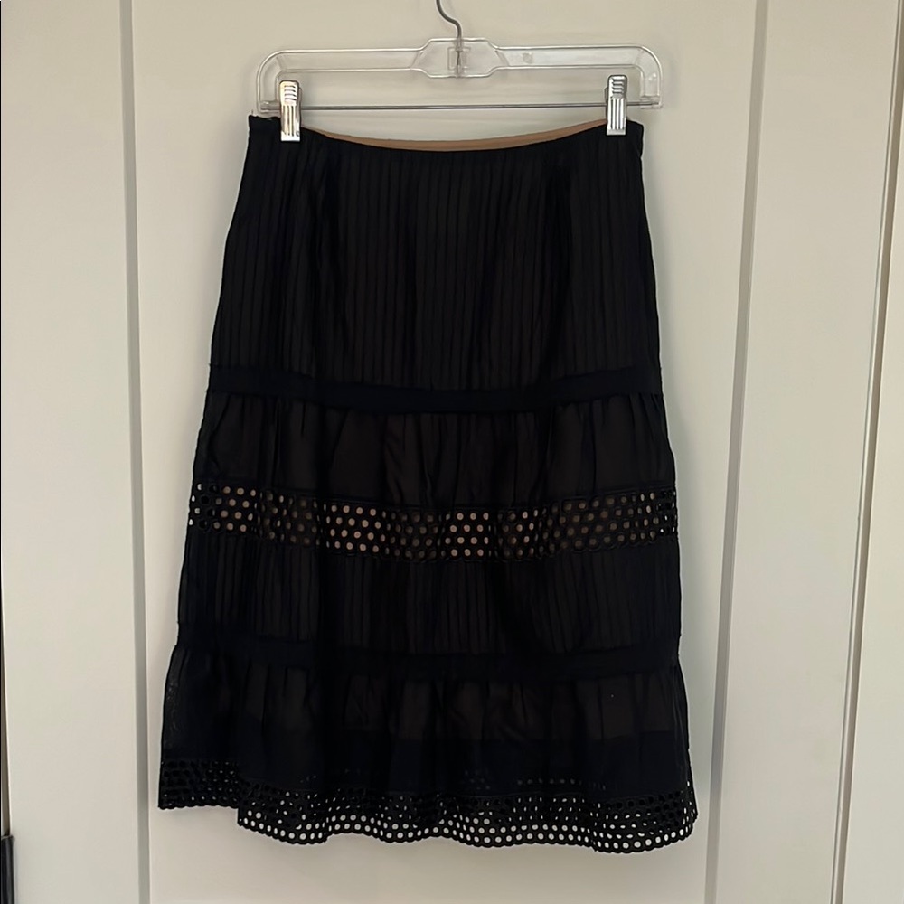 Akris Punto Black Eyelet Midi Skirt